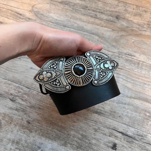 Christina Christin Leather Belt Size 30 Western Silver Buckle Statement Boho Vtg main image 10